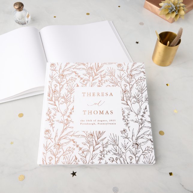 Livre D'or Élégant Mariage de Rose d'impression (Recto ouvert)