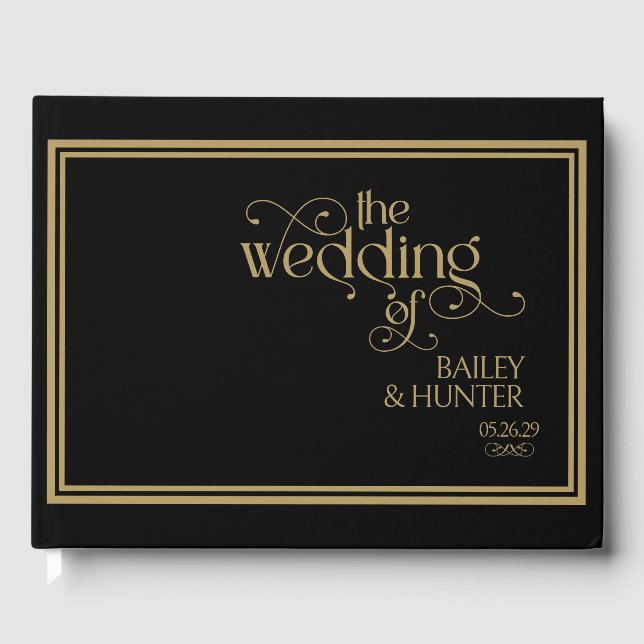 Livre D'or Élégant Mariage de typographie Ornate Black Gold (Recto)