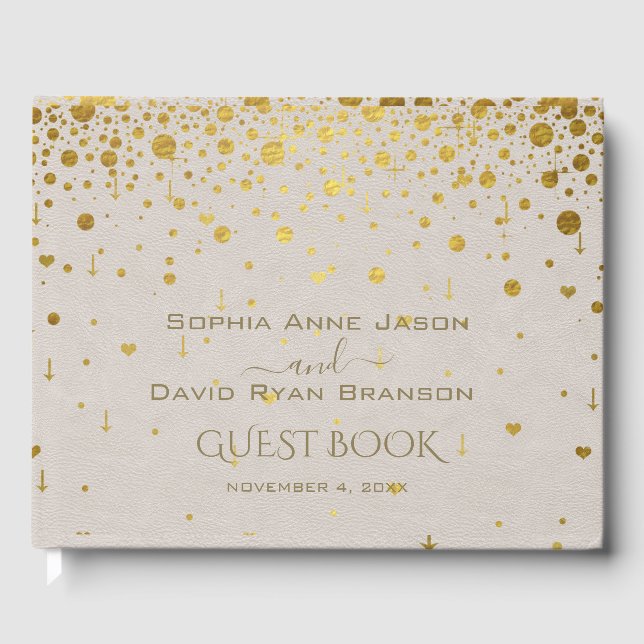 Livre D'or Élégant Mariage en cuir blanc en or Confetti (Recto)