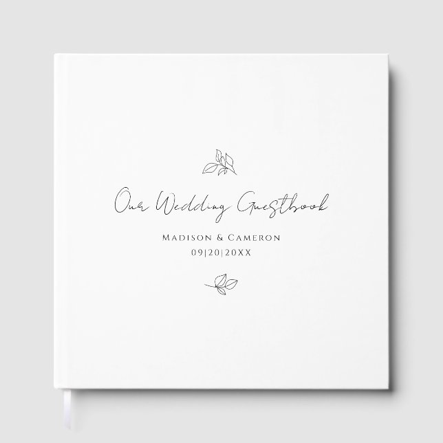 Livre D'or Elégant mariage Feuilles botaniques Noir & Blanc (Recto)