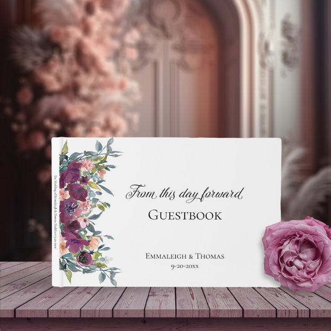 Livre D'or Élégant Mariage floral rose violet (Créateur téléchargé)
