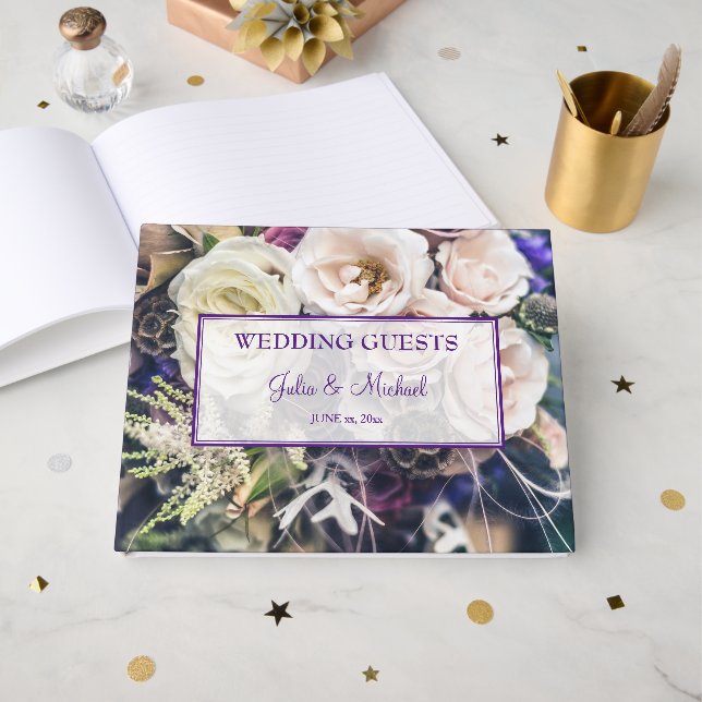 Livre D'or Élégant Mariage floral violet (Recto ouvert)