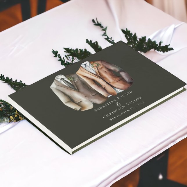 Livre D'or Elégant Mariage gay deux pièces en costume (Elegant Gay Wedding Two Grooms in Suits Guest Book from Ricaso)