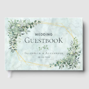 Livre D'or Élégant Mariage géométrique Eucalyptus en marbre