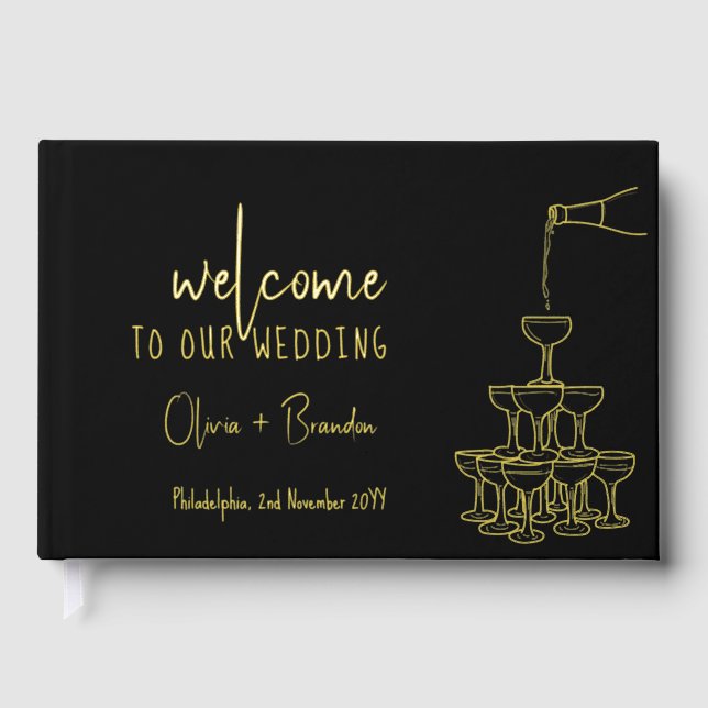 Livre D'or Elégant Mariage Invité Réserver Tour Champagne noi (Recto)