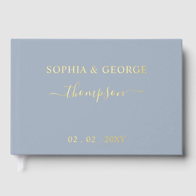 Livre D'or Élégant Mariage moderne Dusty Blue Gold (Recto)