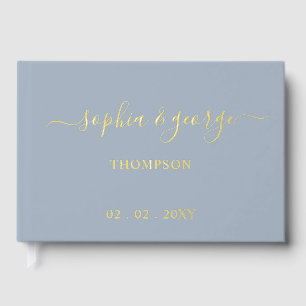 Livre D'or Élégant Mariage moderne Dusty Blue Gold