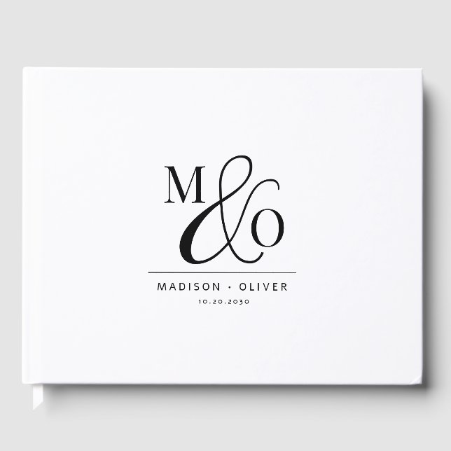 Livre D'or Élégant Mariage Monogramme moderne blanc (Recto)