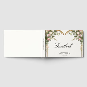 Livre D'or Élégant Mariage Motif Floral Jardin Cœur Blush 