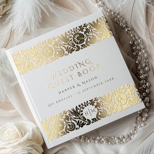 Livre D'or Élégant Mariage or floral (Créateur téléchargé)