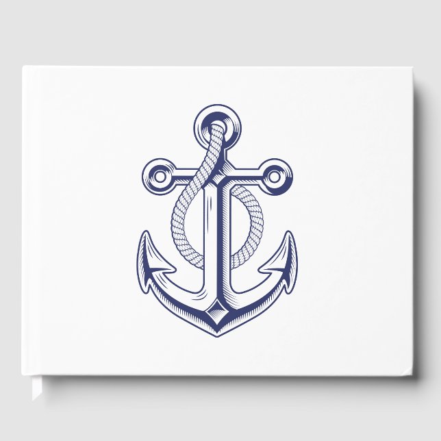 Livre D'or Elégant marin nautique Marine Blue Ancre Mariage (Recto)