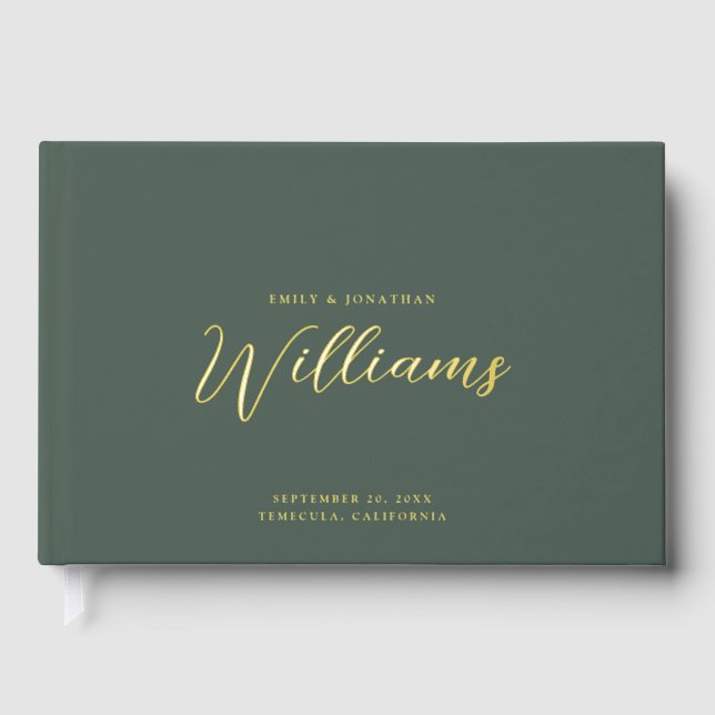 Livre D'or Élégant minimal Gold Foil Sage Mariage vert (Recto)