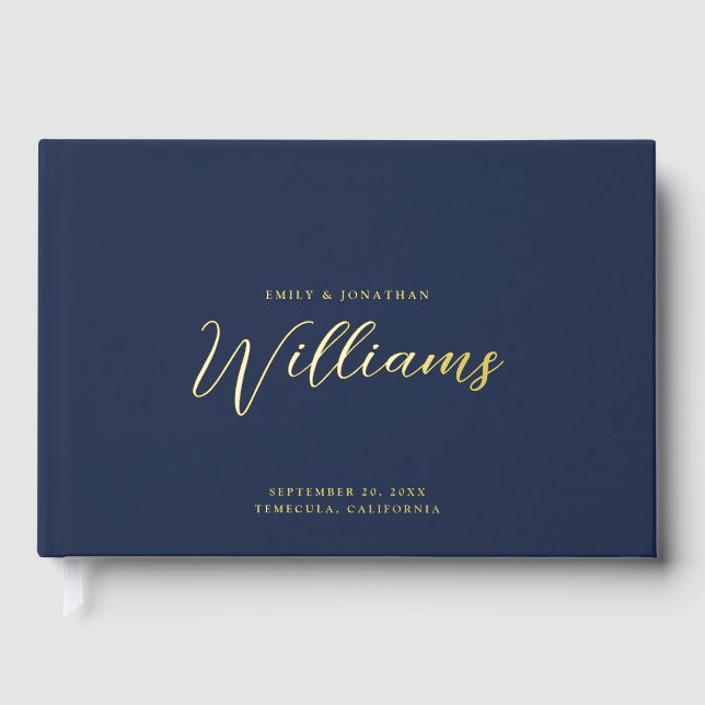 Livre D'or Élégant minimal or Mariage bleu marine (Recto)