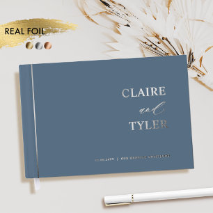 Livre D'or Élégant, minimaliste huile réelle et Mariage bleu