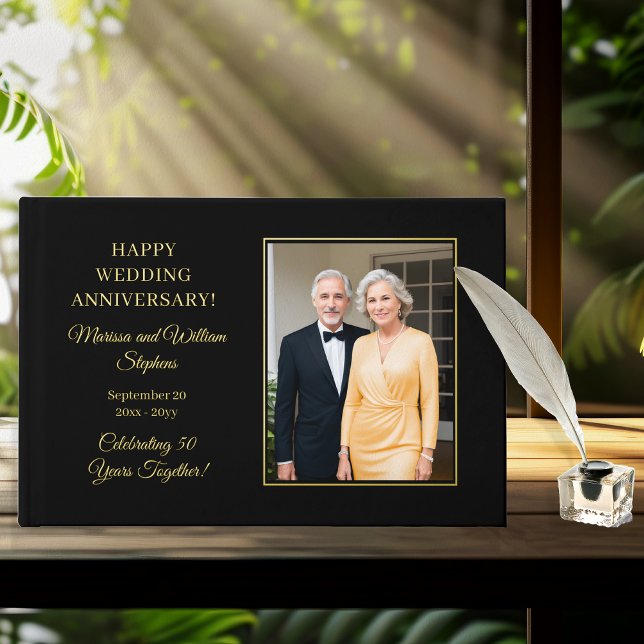 Livre D'or Élégant minimaliste photo 50e anniversaire de Mari (Elegant Minimalist Photo 50th Wedding Anniversary Foil Guest Book)