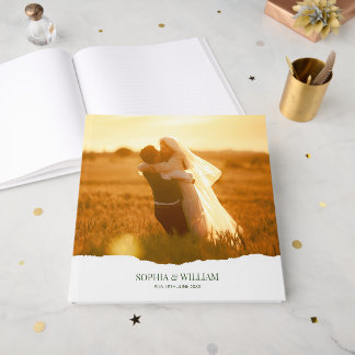 Livre D'or Elegant Modern Photo Torn Paper Wedding Guest Book