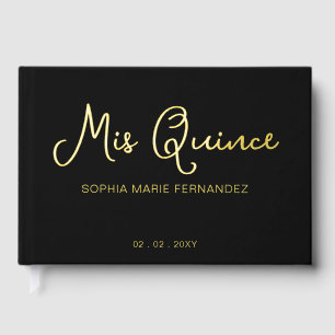 Livre D'or Elégant moderne Black Gold Photo Quinceañera