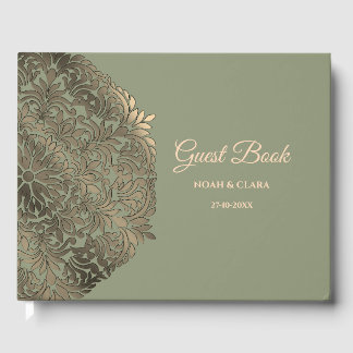 Livre D'or Élégant Moderne Vert sauge & or mandala classique