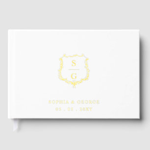 Livre D'or Élégant Monogram Crest White and Gold Mariage