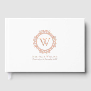Livre D'or Élégant Monogram Rose Gold Foil Blanc Mariage