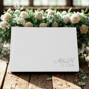 Livre D'or Élégant Monogramme Argent Faux Mariage en cuir