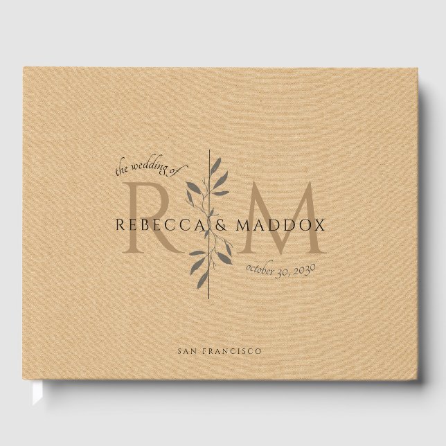 Livre D'or Élégant Monogramme Botanique Caramel Mariage (Recto)
