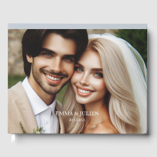 Livre D'or Élégant monogramme photo Dusty Blue Guest Book