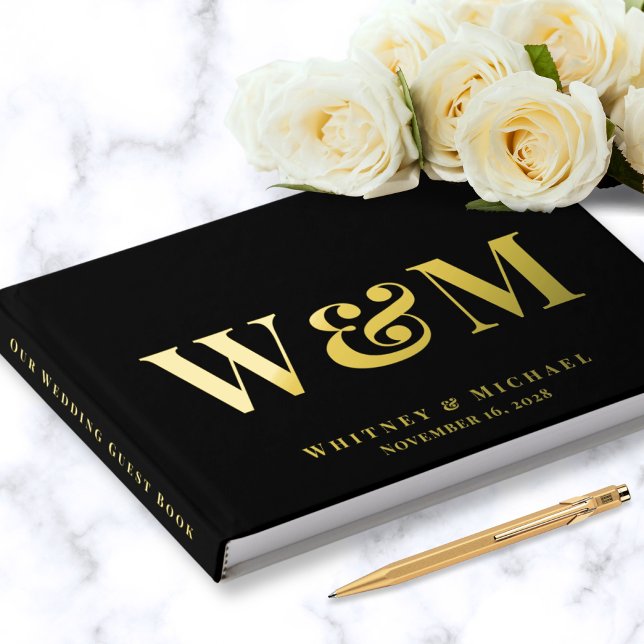 Livre D'or Élégant Monogramme Photo Mariage noir (Créateur téléchargé)