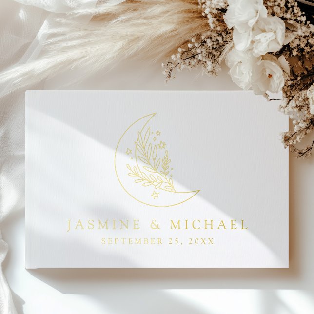 Livre D'or Elegant Moon et Stars Gold Foil Mariage photo (Créateur téléchargé)