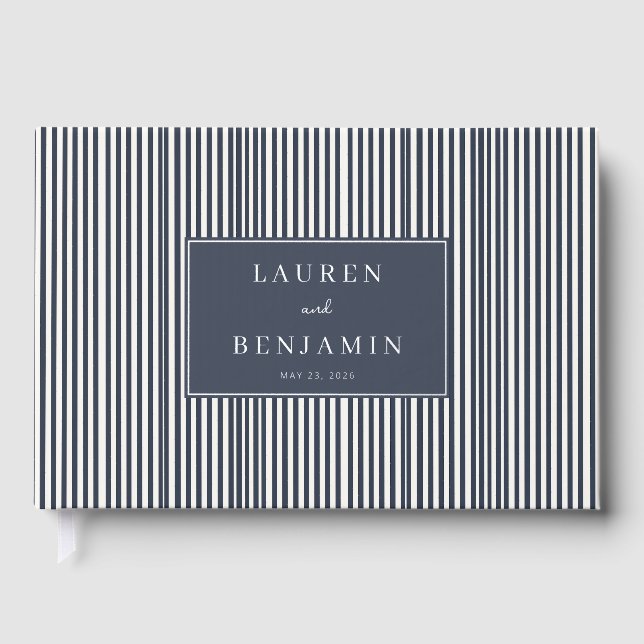 Livre D'or Elegant Navy Striped Rectangle (Recto)