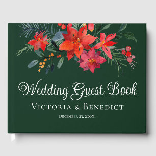 Livre D'or Élégant Noël Poinsettia Floral Green Mariage