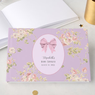 Livre D'or Élégant Nœud Rose Fête de Bébé Florale Violette