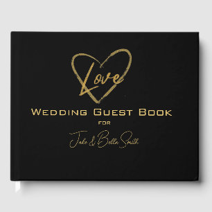 Livre D'or Élégant noir brillant amour Mariage de coeur noir