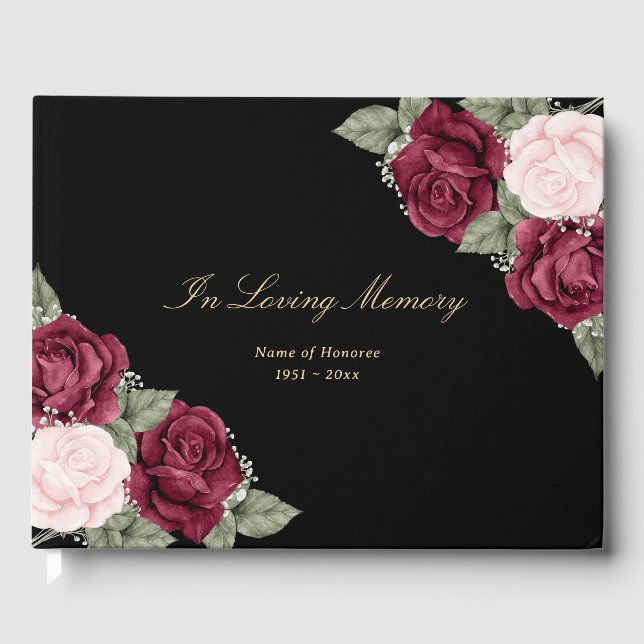 Livre D'or Élégant obsèques florales de Bourgogne rose noire (Recto)