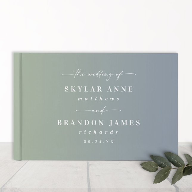 Livre D'or Elégant Ombre Dusty Blue & Leaf Green Mariage (Créateur téléchargé)