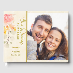 Livre D'or Elégant or aquarelle Mariage floral photo