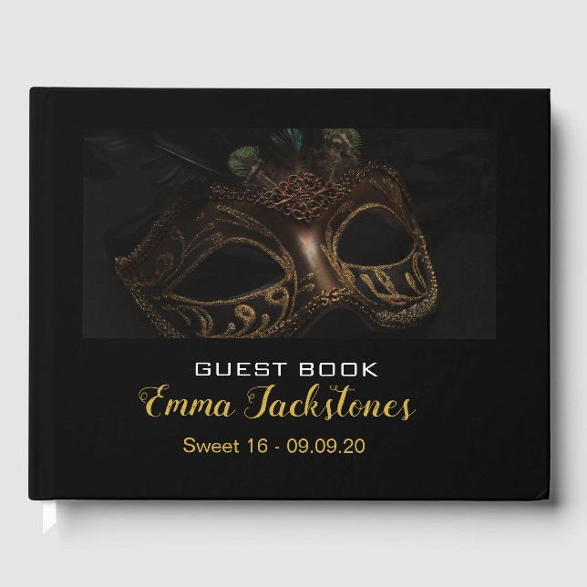 Livre D'or Elégant or et noir Masquerade Masquerade Sweet 16 (Recto)