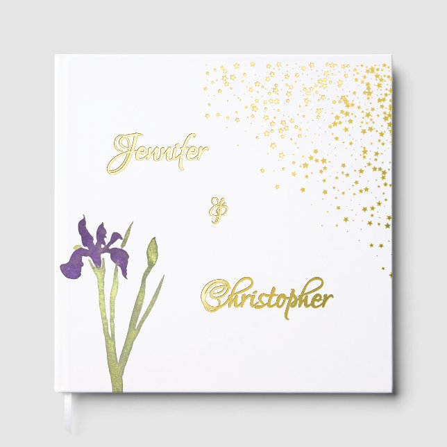 Livre D'or Elégant or & Pale Purple Aquarelle Iris Mariage (Recto)