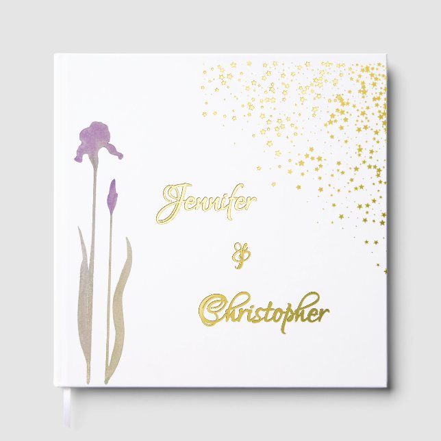 Livre D'or Elégant or & Pale Purple Aquarelle Iris Mariage (Recto)