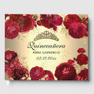 Livre D'or Elégant Or Roses Rouges Quinceanera Personnalisé
