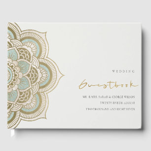 Livre D'or Elégant Ornate Gold Turquoise Mandala Mariage
