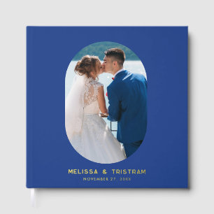Livre D'or Elégant Ovale Photo Elégant Mariage Bleu Personnal
