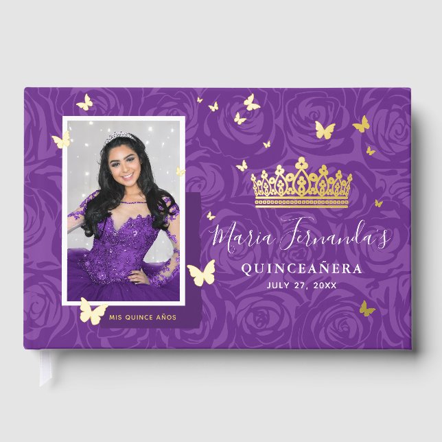 Livre D'or Elegant Photo Purple Quinceanera Real Gold (Recto)