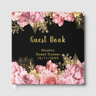 Livre D'or Elegant Pink and Gold Flowers Sweet Sixteen