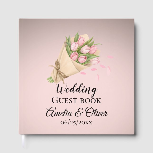 Livre D'or Élégant Pink Tulipes Bouquet Wedding (Recto)