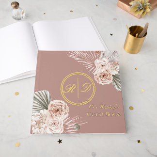 Livre D'or Elegant Pink Watercolor Floral Monogram Wedding