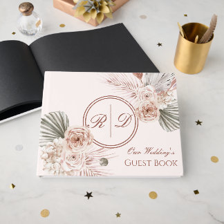 Livre D'or Elegant Pink Watercolor Floral Monogram Wedding