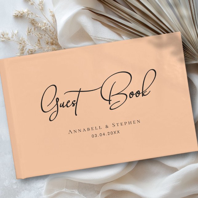 Livre D'or Élégant, Police de script, Mariage de plage (Elegant, Script Font, Orange Wedding Guest Book)