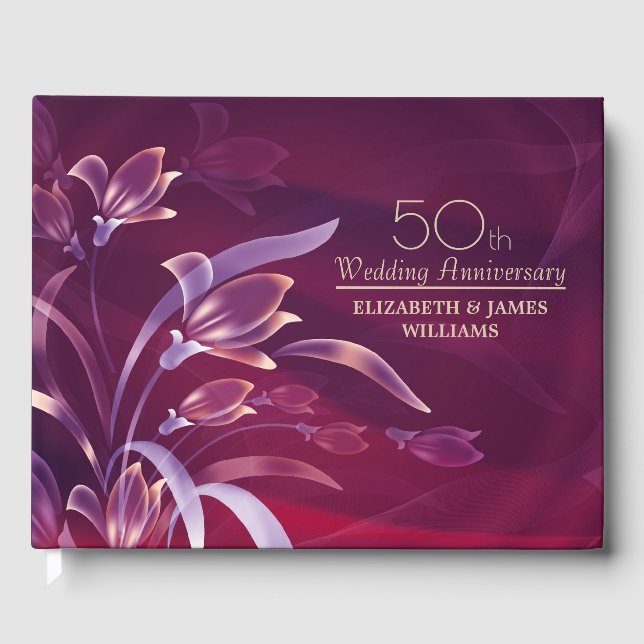 Livre D'or Élégant Prune Fleur 50e Anniversaire  (Recto)