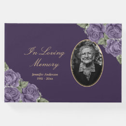 Livre D'or Élégant Purple Floral Funeral Photo